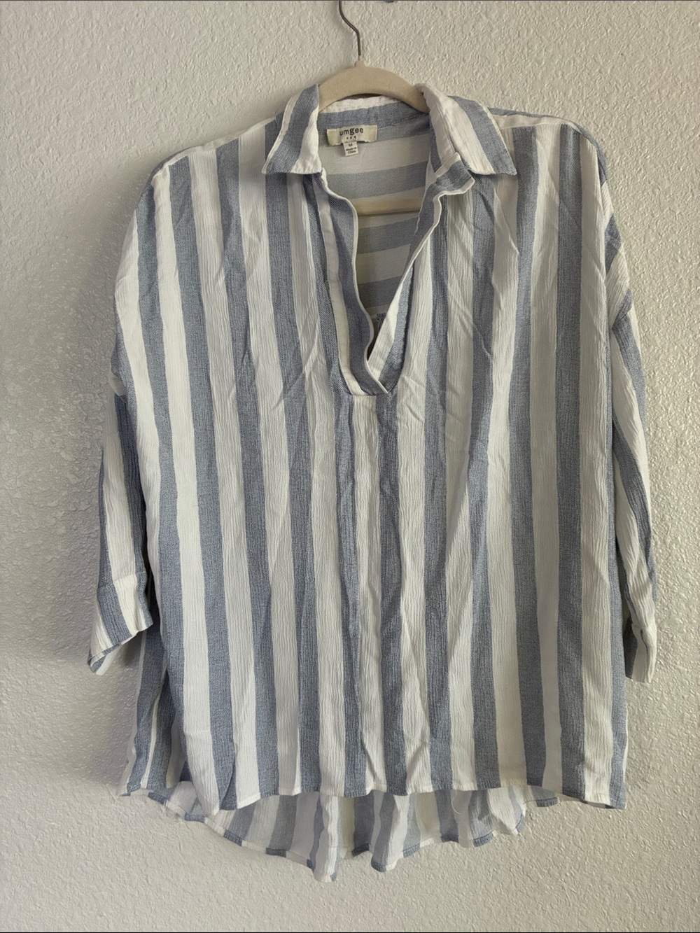 Umgee Light Blue & White Striped Pullover Shirt